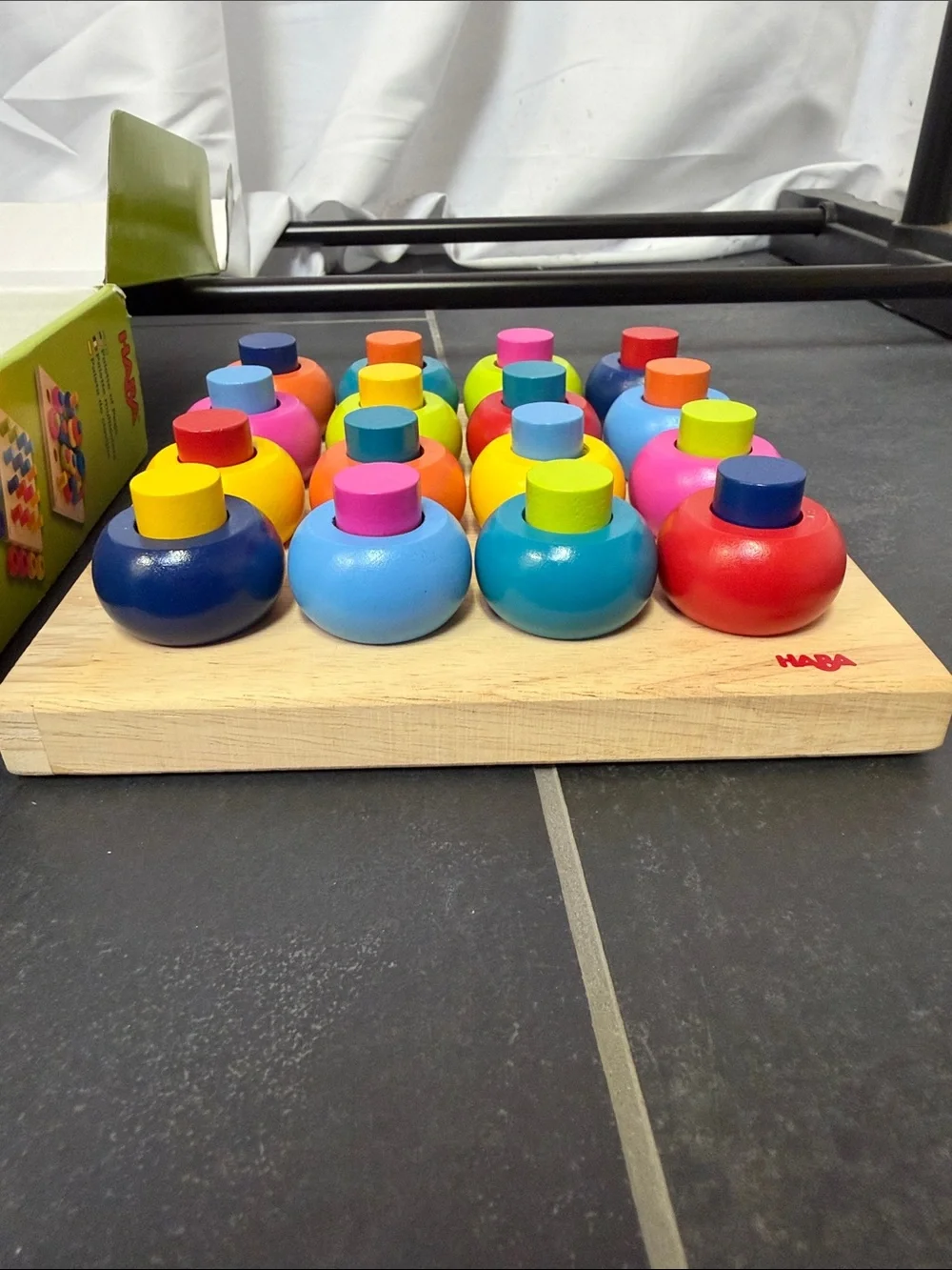 HABA Rainbow Whirls Wooden Sorting & Stacking Rings Shape Sorter